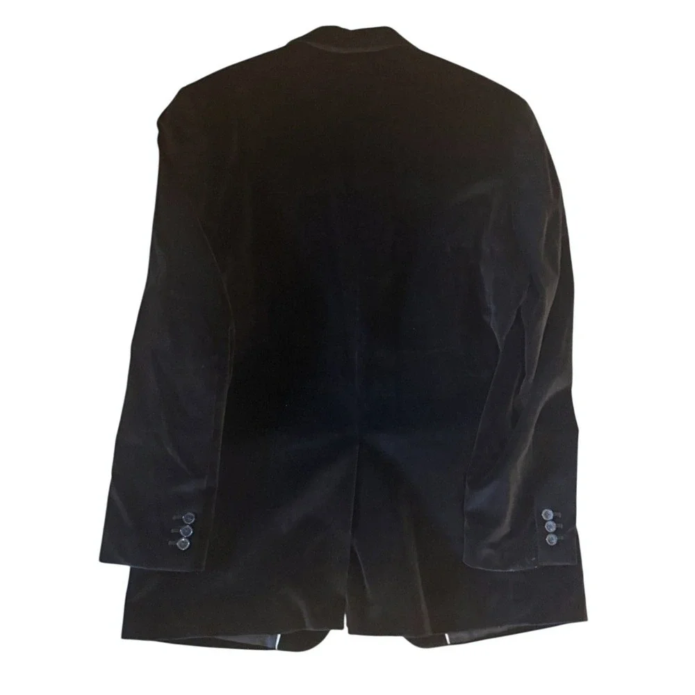 Perry Ellis Mens Velvet Two-Button Blazer Jacket 42 Reg Black Cotton Formal Luxe